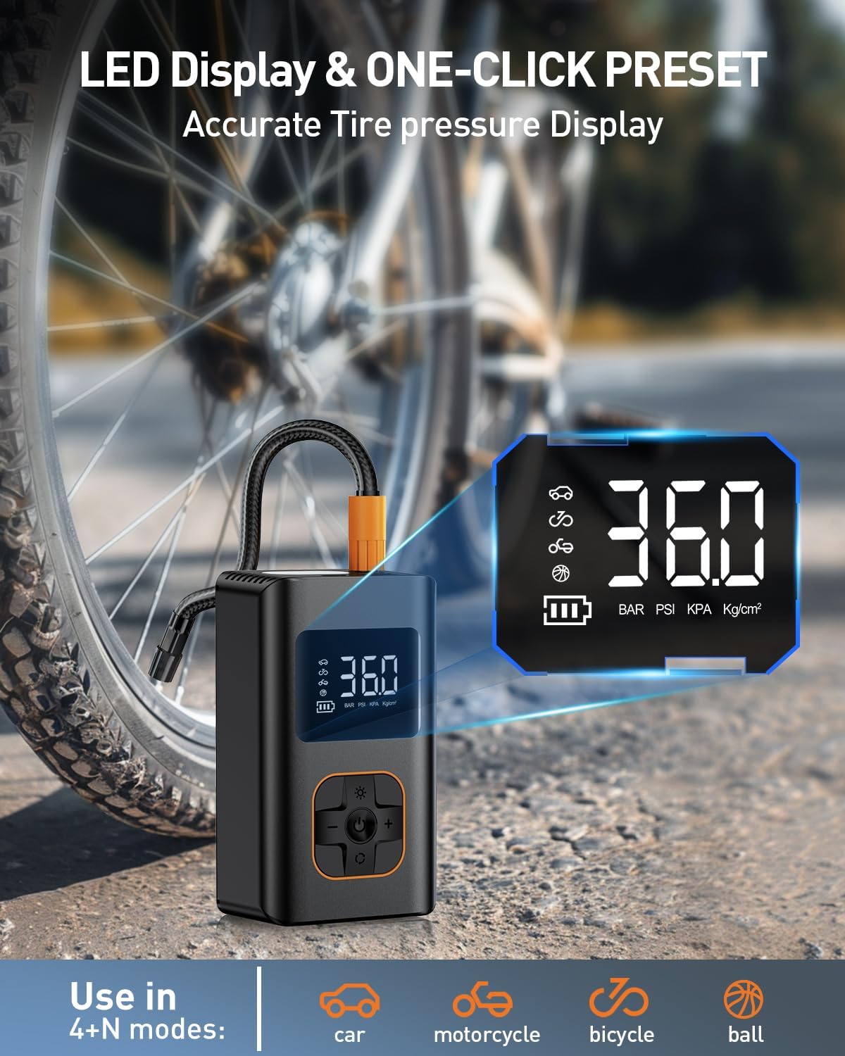 RIPOM LED display shows accurate tire pressure. The one click preset controls allow use in four plus N modes for various vehicles.