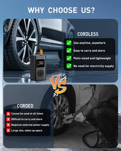 Choose the RIPOM cordless air pump over corded pumps. Cordless units are easy to carry, lightweight, and require no external power supply.