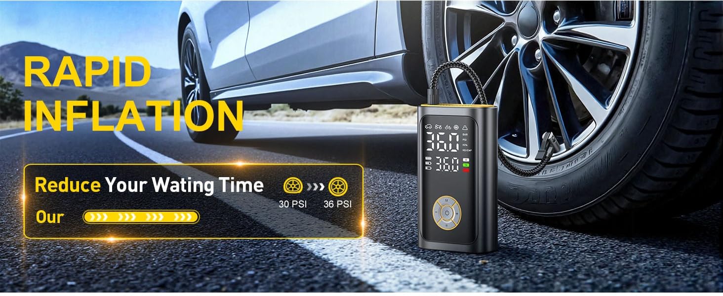 Ripom provides rapid inflation for car tires on the road. Reduce your waiting time with the fast, digital tire inflator.
